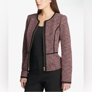 DKNY $139 Modern Zip Blazer Knit Piped Peplum Jacket | Size 4 | NWT‎ | BZ2
